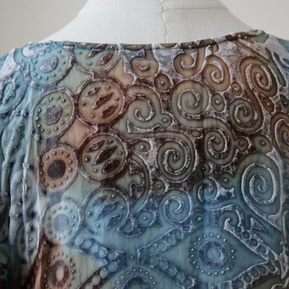 Vintage Evil Eye psychedelic Velvet and silk Kimono top  size L - Picture 5 of 6